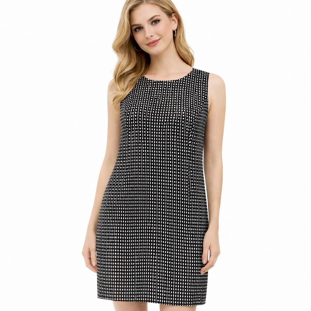Calvin Klein Geometric Print Sheath Dress Black White Sleeveless Size 14 NWT